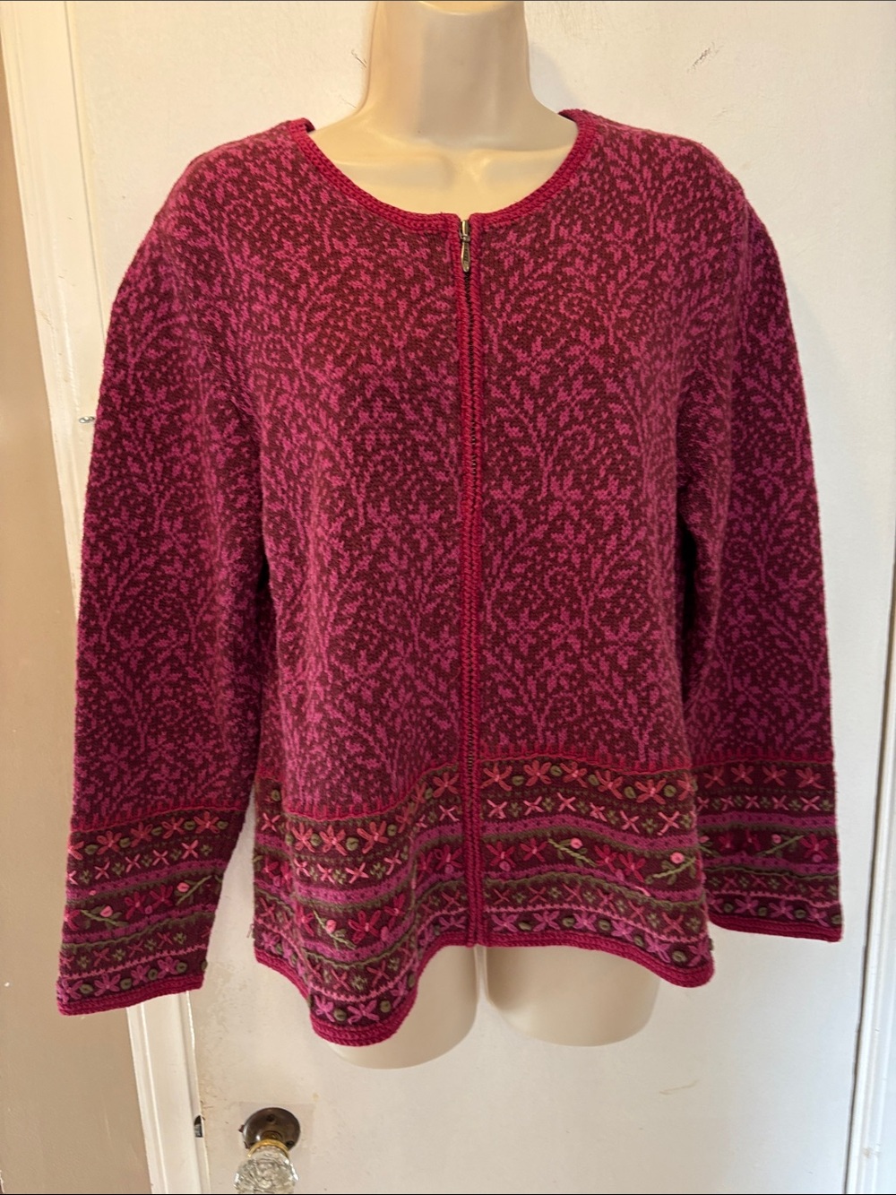 Nomadic Traders large ramie Zip-Front Patterned Sweater Cardigan 26-414